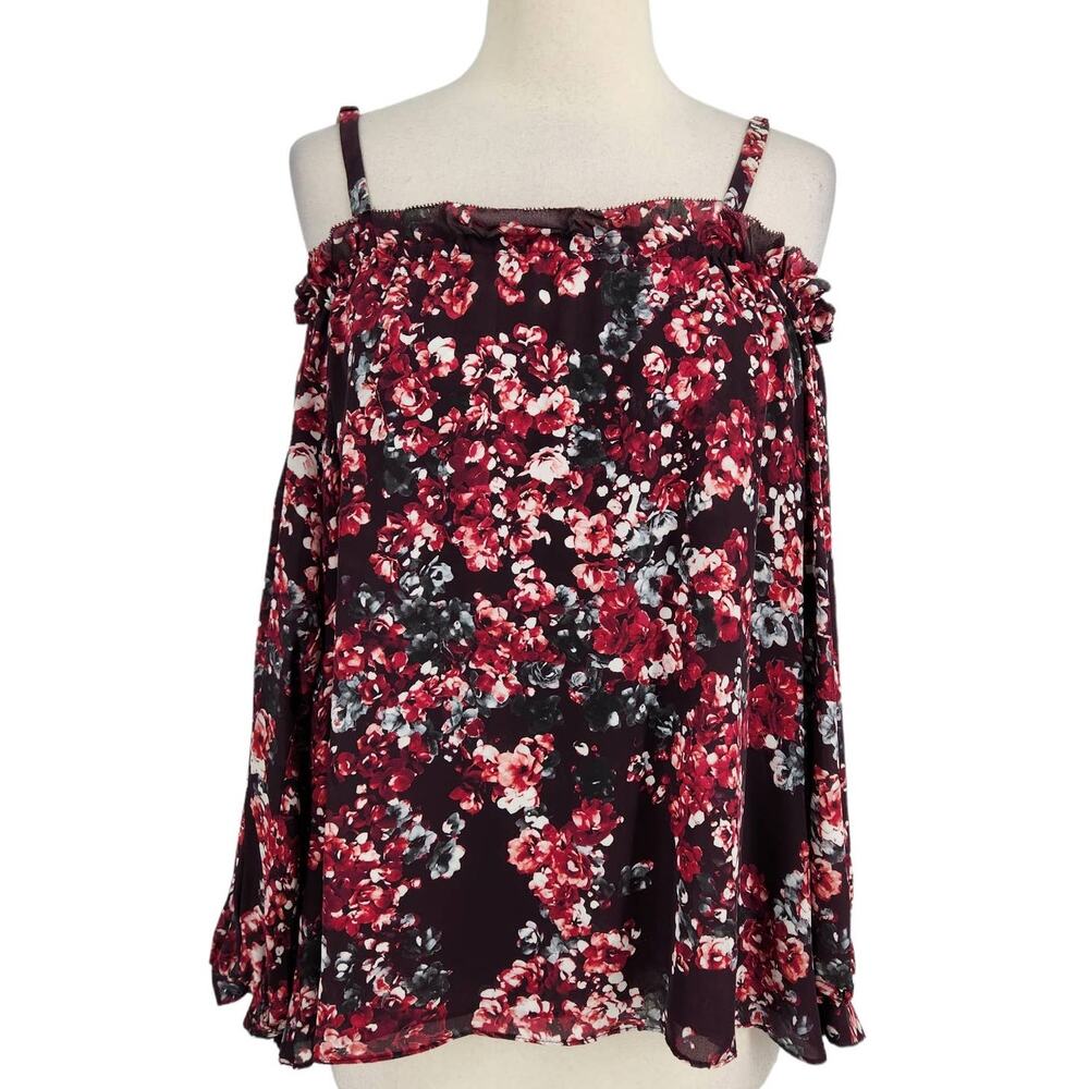 Parker Silk Floral Print Cold Shoulder Blouse Size Small